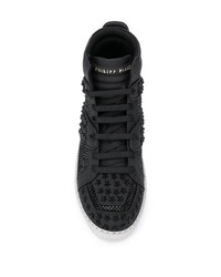 schwarze beschlagene hohe Sneakers aus Leder von Philipp Plein