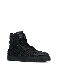 schwarze beschlagene hohe Sneakers aus Leder von Philipp Plein