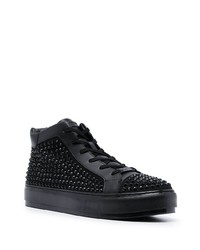 schwarze beschlagene hohe Sneakers aus Leder von Kurt Geiger London