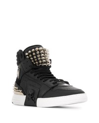 schwarze beschlagene hohe Sneakers aus Leder von Philipp Plein