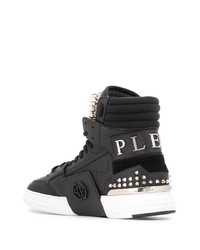 schwarze beschlagene hohe Sneakers aus Leder von Philipp Plein