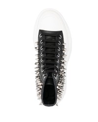 schwarze beschlagene hohe Sneakers aus Leder von Alexander McQueen