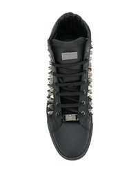 schwarze beschlagene hohe Sneakers aus Leder von Philipp Plein