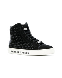 schwarze beschlagene hohe Sneakers aus Leder von Philipp Plein