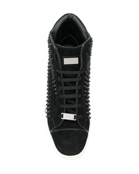 schwarze beschlagene hohe Sneakers aus Leder von Philipp Plein