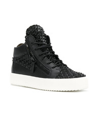 schwarze beschlagene hohe Sneakers aus Leder von Giuseppe Zanotti Design