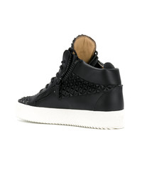 schwarze beschlagene hohe Sneakers aus Leder von Giuseppe Zanotti Design