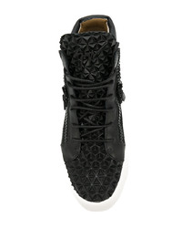 schwarze beschlagene hohe Sneakers aus Leder von Giuseppe Zanotti Design
