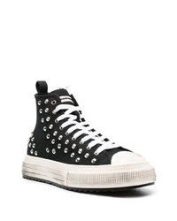 schwarze beschlagene hohe Sneakers aus Segeltuch von DSQUARED2