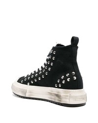 schwarze beschlagene hohe Sneakers aus Segeltuch von DSQUARED2