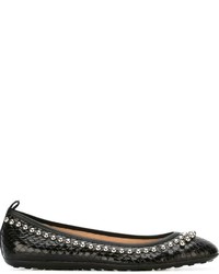 schwarze beschlagene Leder Ballerinas von Tod's