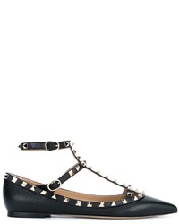 schwarze beschlagene Leder Ballerinas von Valentino Garavani