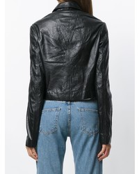schwarze beschlagene Leder Bikerjacke von Versace Jeans