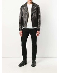 schwarze beschlagene Leder Bikerjacke von Versus