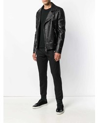 schwarze beschlagene Leder Bikerjacke von Philipp Plein