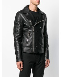 schwarze beschlagene Leder Bikerjacke von Philipp Plein