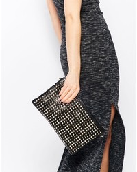 schwarze beschlagene Leder Clutch von Warehouse