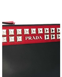 schwarze beschlagene Leder Clutch von Prada