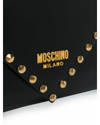schwarze beschlagene Leder Clutch von Moschino
