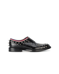 schwarze beschlagene Leder Derby Schuhe von Gucci