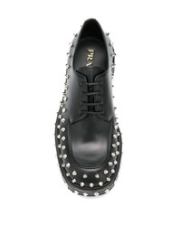 schwarze beschlagene Leder Derby Schuhe von Prada
