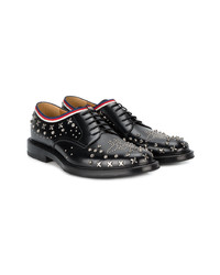 schwarze beschlagene Leder Derby Schuhe von Gucci