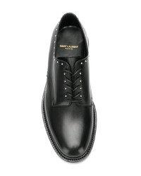 schwarze beschlagene Leder Derby Schuhe von Saint Laurent