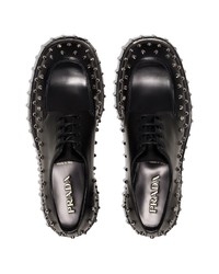 schwarze beschlagene Leder Derby Schuhe von Prada