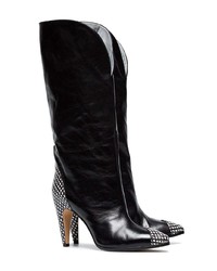 schwarze beschlagene Leder mittelalte Stiefel von Givenchy