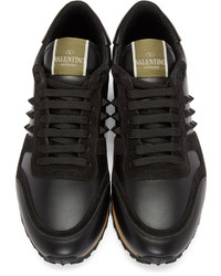 schwarze beschlagene Leder niedrige Sneakers von Valentino