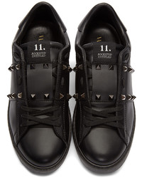 schwarze beschlagene Leder niedrige Sneakers von Valentino