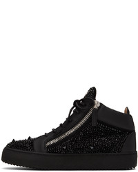 schwarze beschlagene Leder niedrige Sneakers von Giuseppe Zanotti