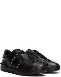 schwarze beschlagene Leder niedrige Sneakers von Valentino Garavani