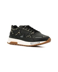 schwarze beschlagene Leder niedrige Sneakers von Versace