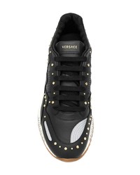 schwarze beschlagene Leder niedrige Sneakers von Versace