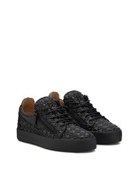 schwarze beschlagene Leder niedrige Sneakers von Giuseppe Zanotti