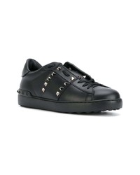 schwarze beschlagene Leder niedrige Sneakers von Valentino