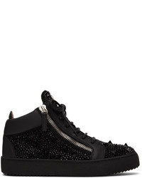 schwarze beschlagene Leder niedrige Sneakers von Giuseppe Zanotti