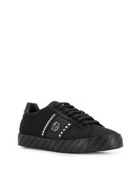 schwarze beschlagene Leder niedrige Sneakers von Philipp Plein