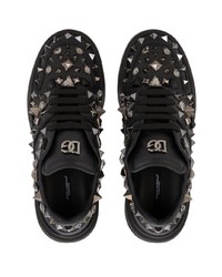 schwarze beschlagene Leder niedrige Sneakers von Dolce & Gabbana