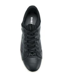 schwarze beschlagene Leder niedrige Sneakers von Diesel