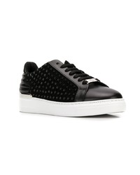 schwarze beschlagene Leder niedrige Sneakers von Philipp Plein