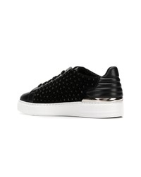 schwarze beschlagene Leder niedrige Sneakers von Philipp Plein