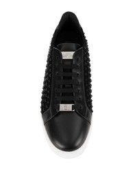 schwarze beschlagene Leder niedrige Sneakers von Philipp Plein