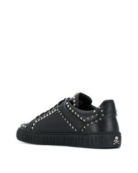 schwarze beschlagene Leder niedrige Sneakers von Philipp Plein