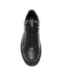 schwarze beschlagene Leder niedrige Sneakers von Philipp Plein