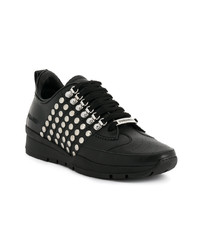 schwarze beschlagene Leder niedrige Sneakers von DSQUARED2