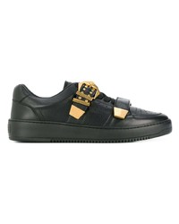 schwarze beschlagene Leder niedrige Sneakers von Versace