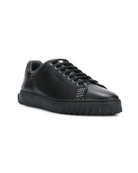 schwarze beschlagene Leder niedrige Sneakers von Salvatore Ferragamo