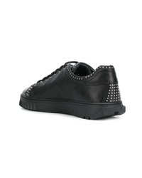 schwarze beschlagene Leder niedrige Sneakers von Salvatore Ferragamo